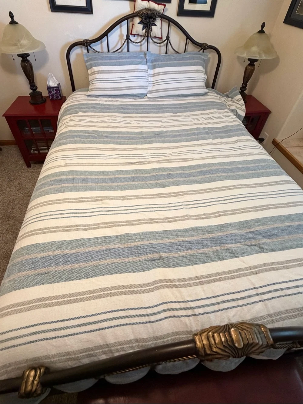 Linden Blue and White Striped Cotton Duvet Cover